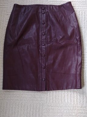 Chico's Deep Burgundy Faux Leather Button-Front Pencil Skirt